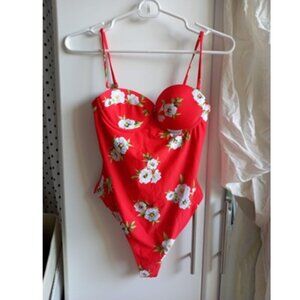 floral red one-piece swimsuit